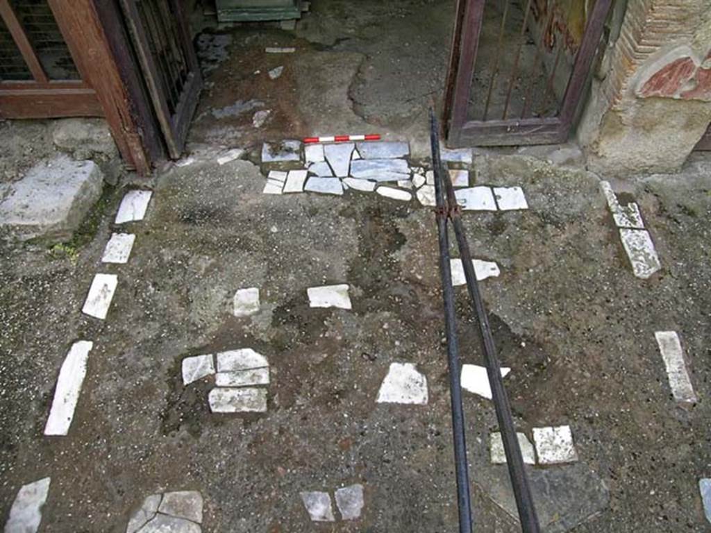 V.17/18, Herculaneum. May 2004. Marble inserted into the pavement outside the doorways.
Photo courtesy of Nicolas Monteix.